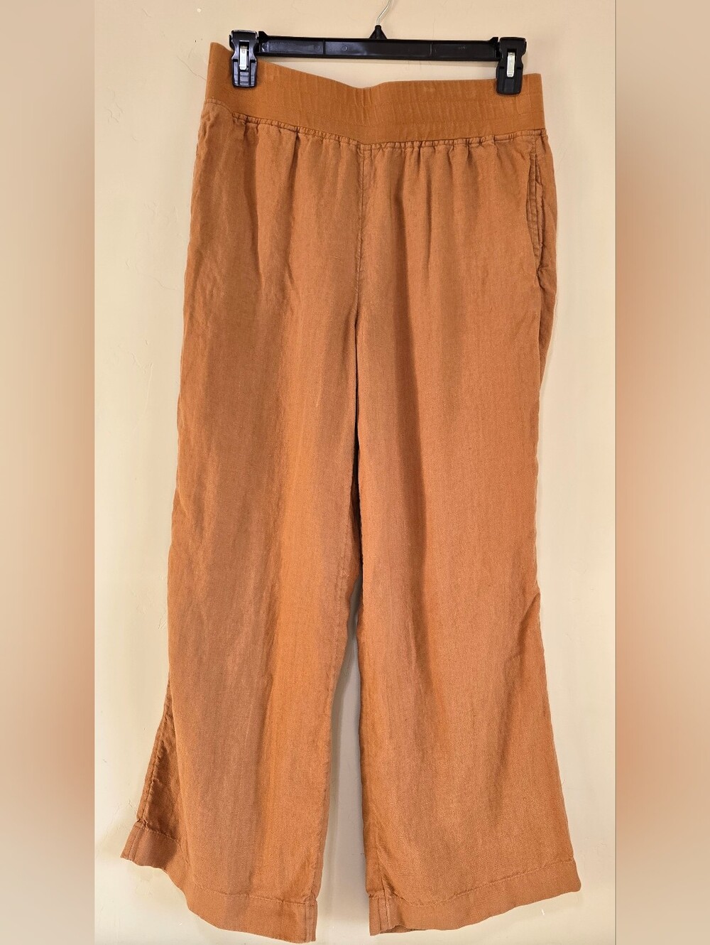 Soft Surroundings 100% Linen Wide Leg Pants Medium Rust Terracotta Boho Coastal